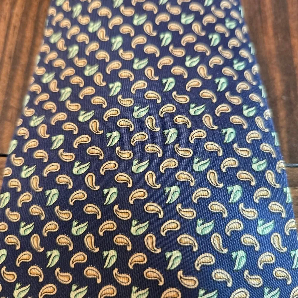 Salvatore Ferragamo Navy and Green Paisley Tie - Picture 1 of 2